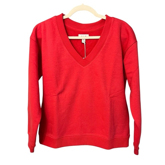 Pact Women’s Calla V-Neck Sweatshirt Rococco Red Small NWT Cozy Athleisure - Picture 1 of 4